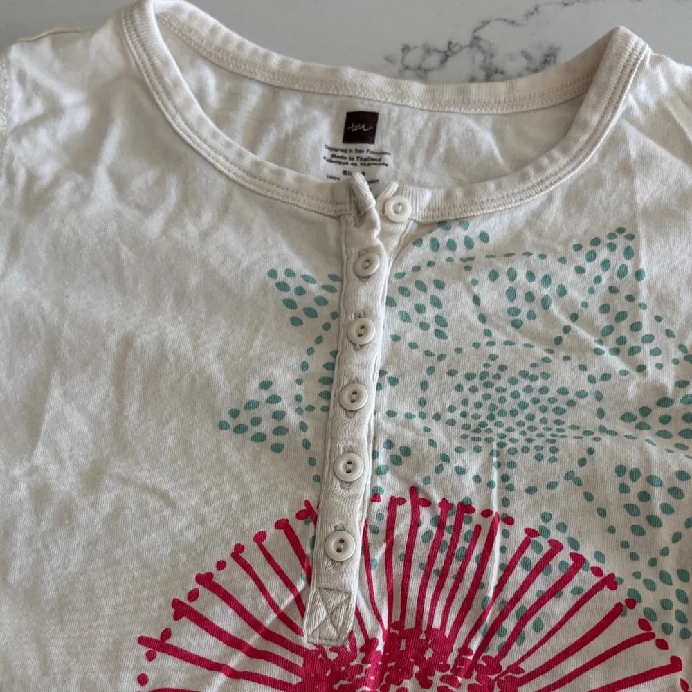 Tea Collection Cream Long Sleeve Tee with Pink and Black Designs